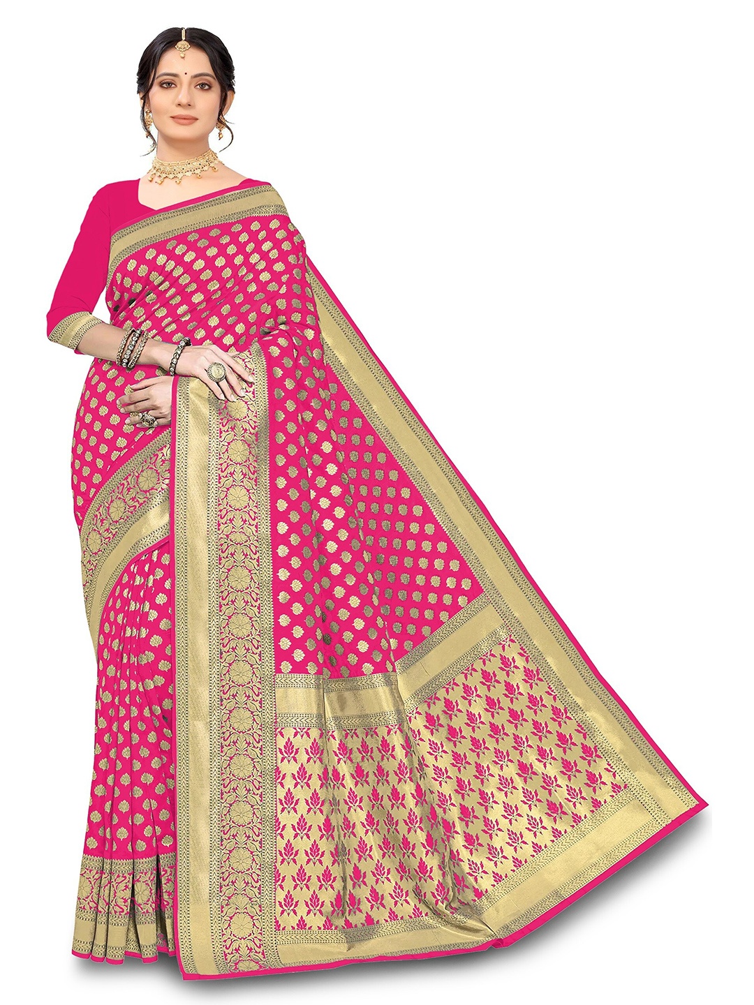 

Kedar Fab Woven Design Zari Saree, Pink