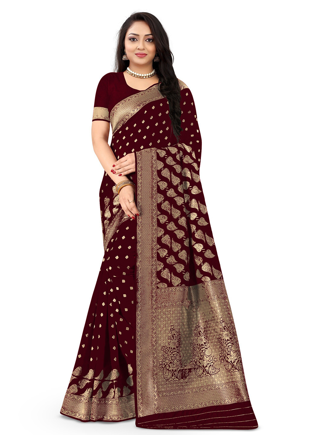 

Kedar Fab Woven Design Zari Saree, Maroon