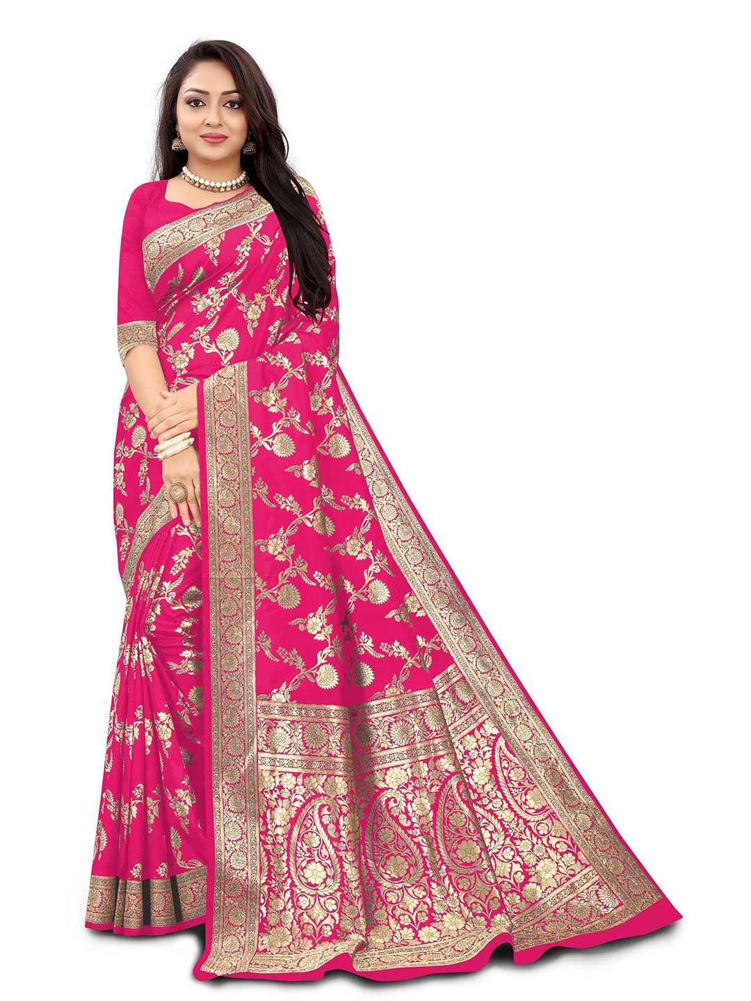 

Kedar Fab Woven Design Zari Saree, Pink