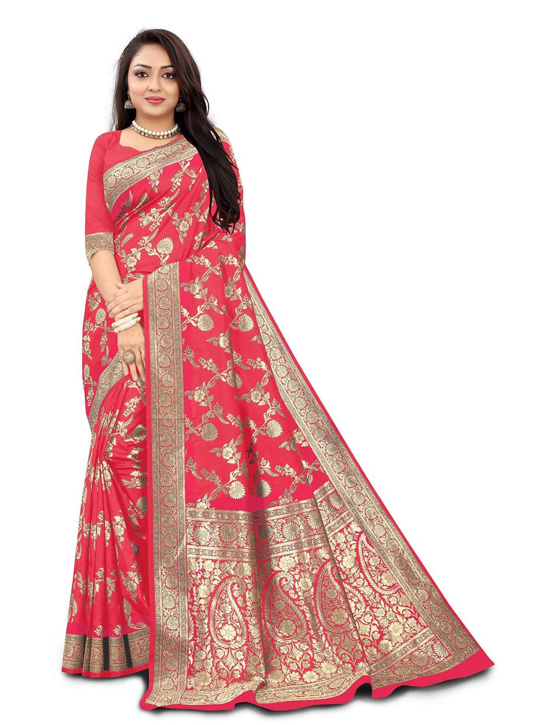 

Kedar Fab Woven Design Zari Saree, Pink