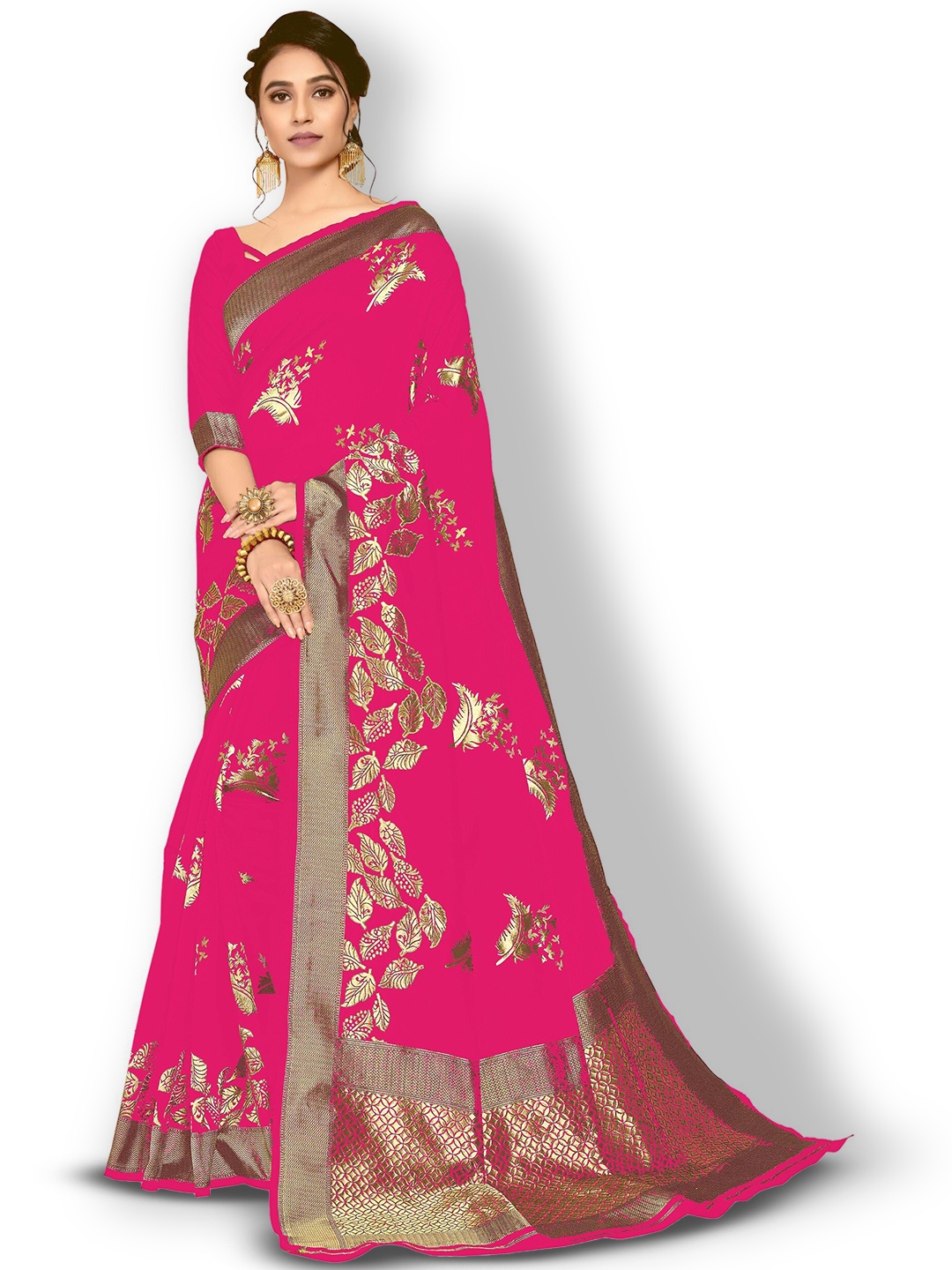 

Kedar Fab Floral Woven Design Zari Saree, Pink