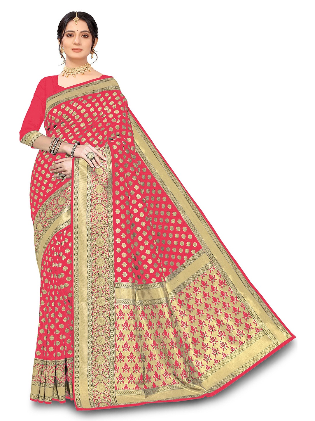 

Kedar Fab Woven Design Zari Saree, Pink