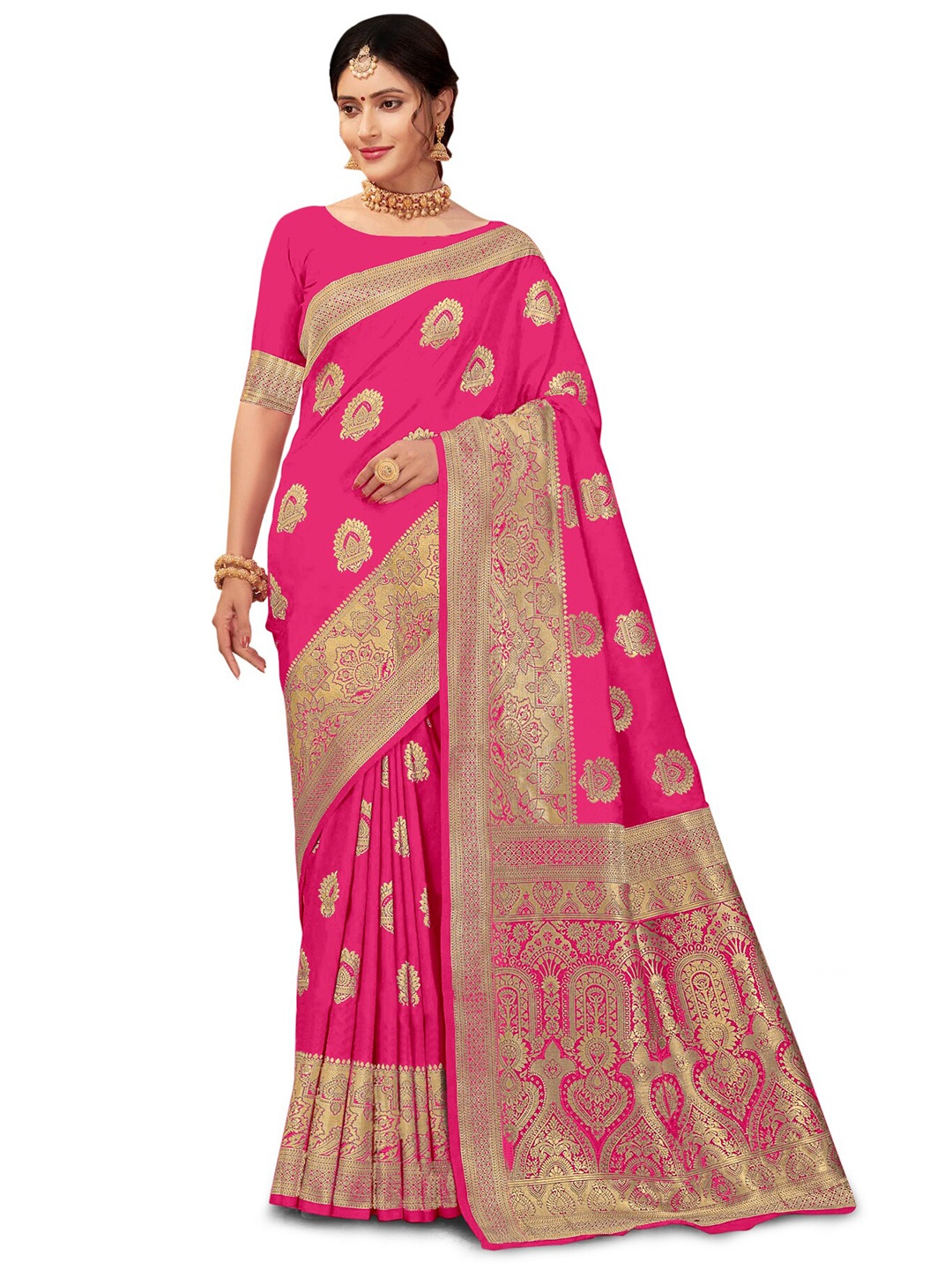 

Kedar Fab Ethnic Motifs Woven Design Zari Saree, Pink
