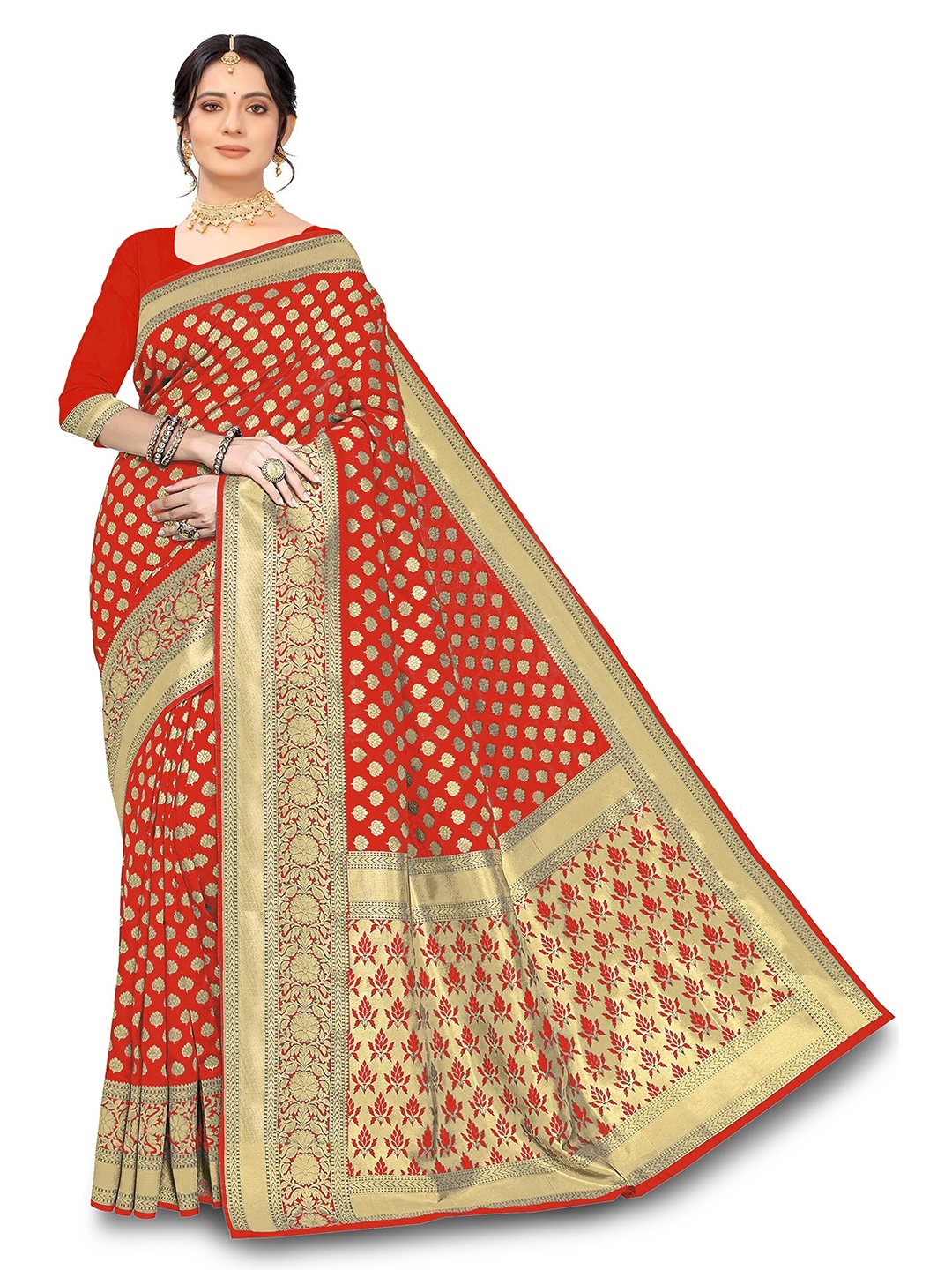 

Kedar Fab Woven Design Zari Silk Blend Saree, Red