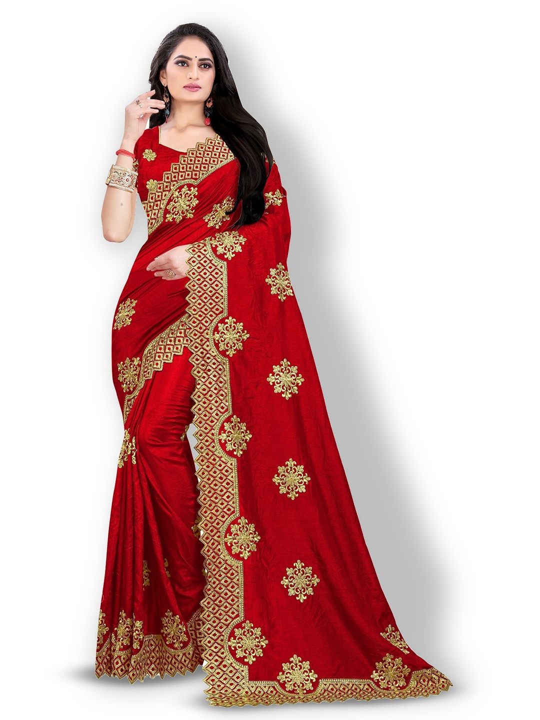 

Kedar Fab Floral Embroidered Saree, Red