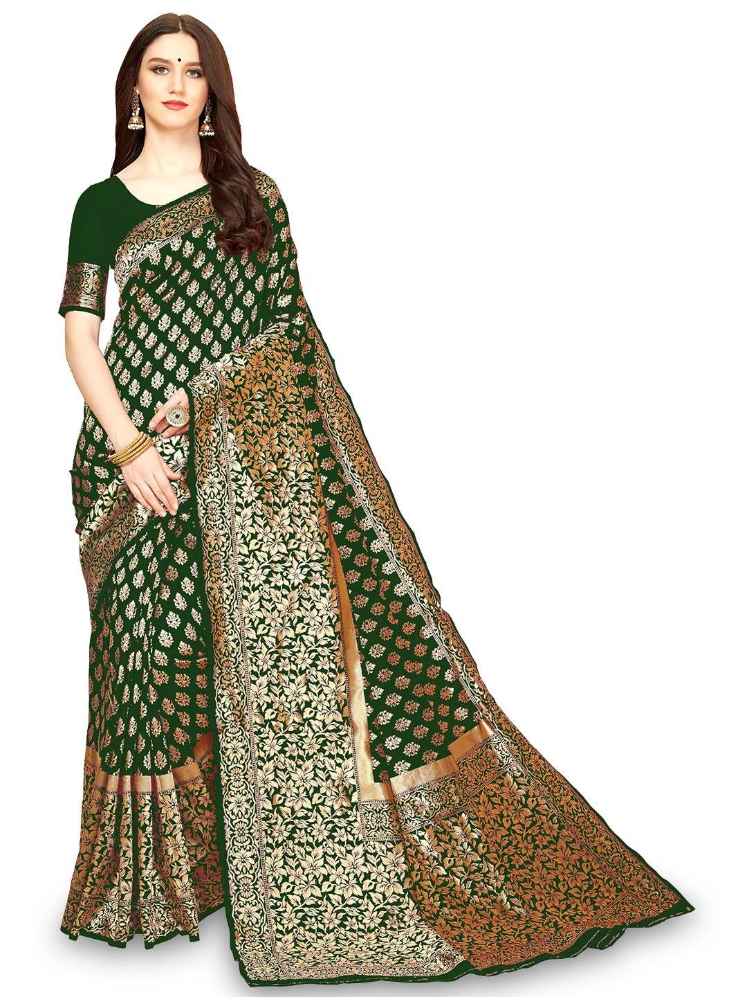 

Kedar Fab Woven Design Zari Saree, Green