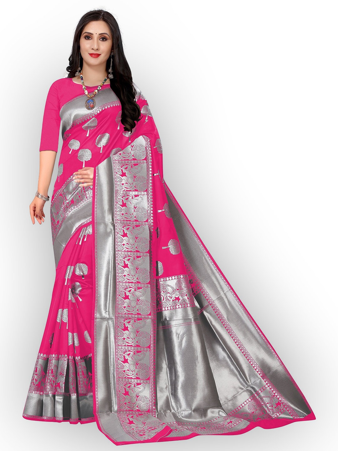 

Kedar Fab Woven Design Zari Silk Blend Saree, Pink