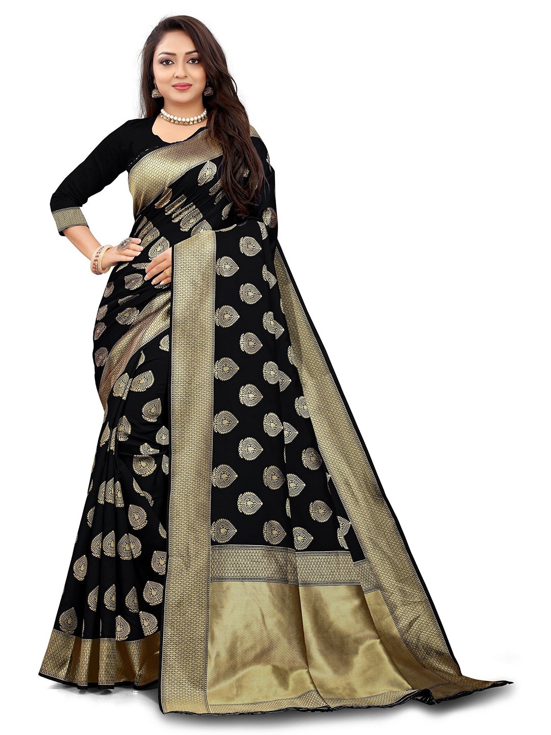 

Kedar Fab Ethnic Motifs Woven Design Zari Saree, Black