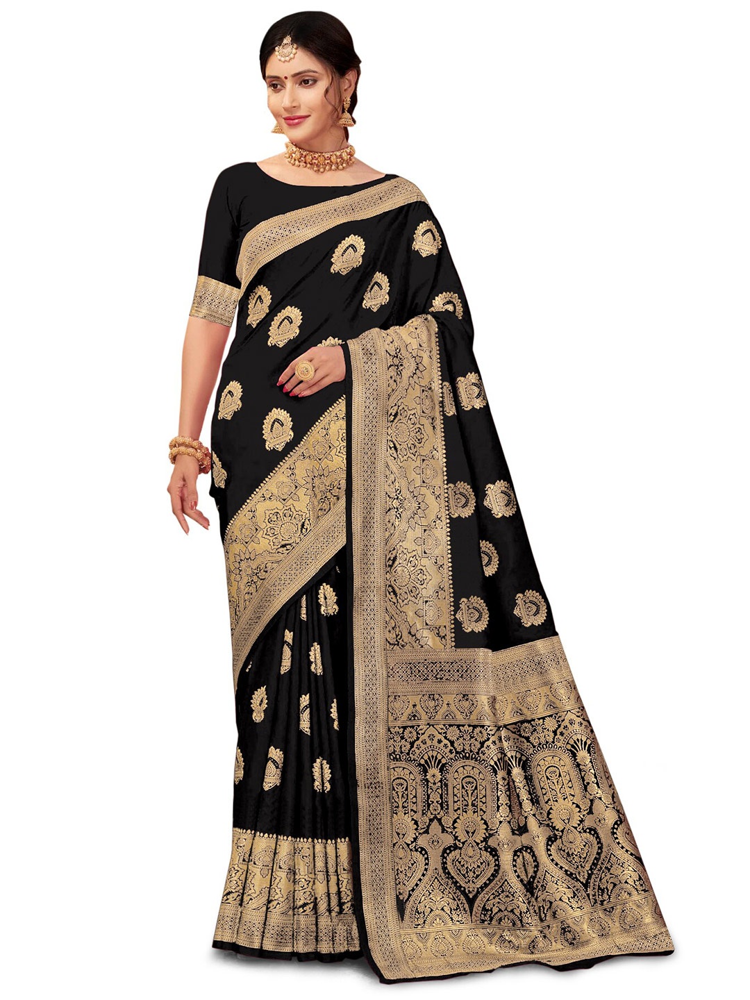 

Kedar Fab Ethnic Motifs Woven Design Zari Saree, Black