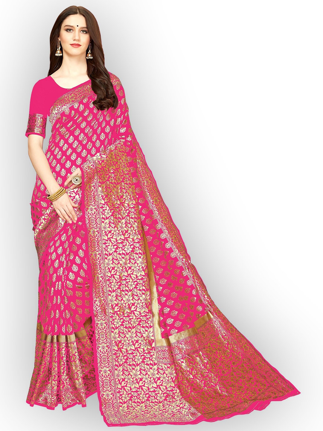 

Kedar Fab Woven Design Zari Silk Blend Saree, Pink