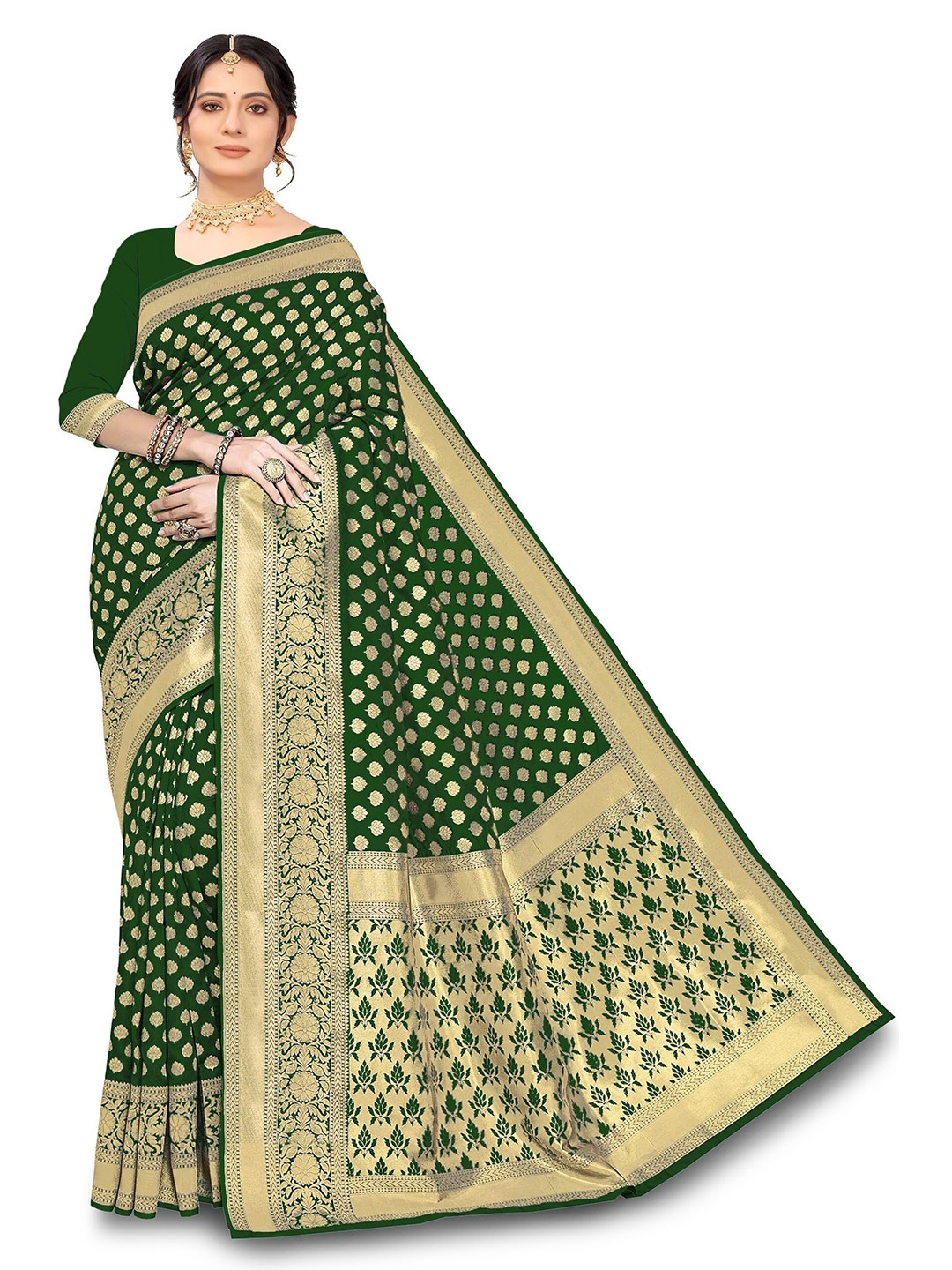 

Kedar Fab Woven Design Zari Silk Blend Saree, Green