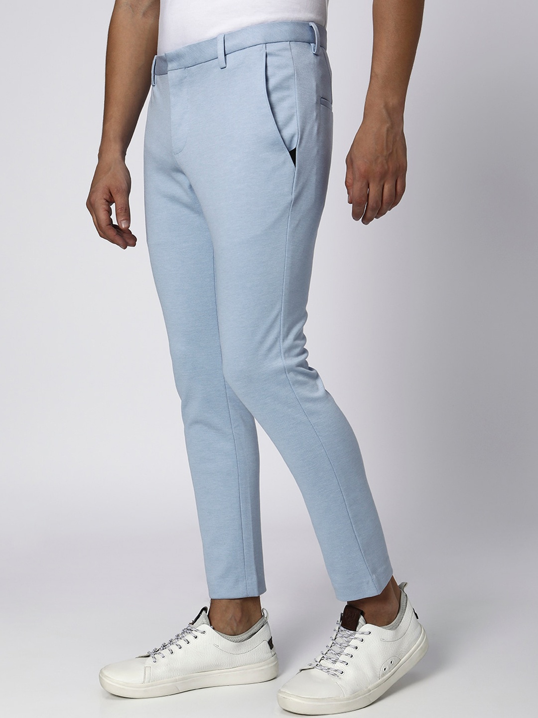 

Mufti Men Mid-Rise Plain Flat-Front Trousers, Blue