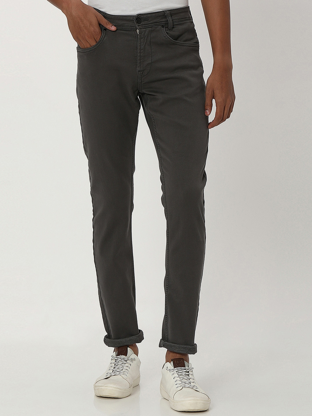 

Mufti Men Cotton Skinny Fit Flat-Front Plain Trousers, Black