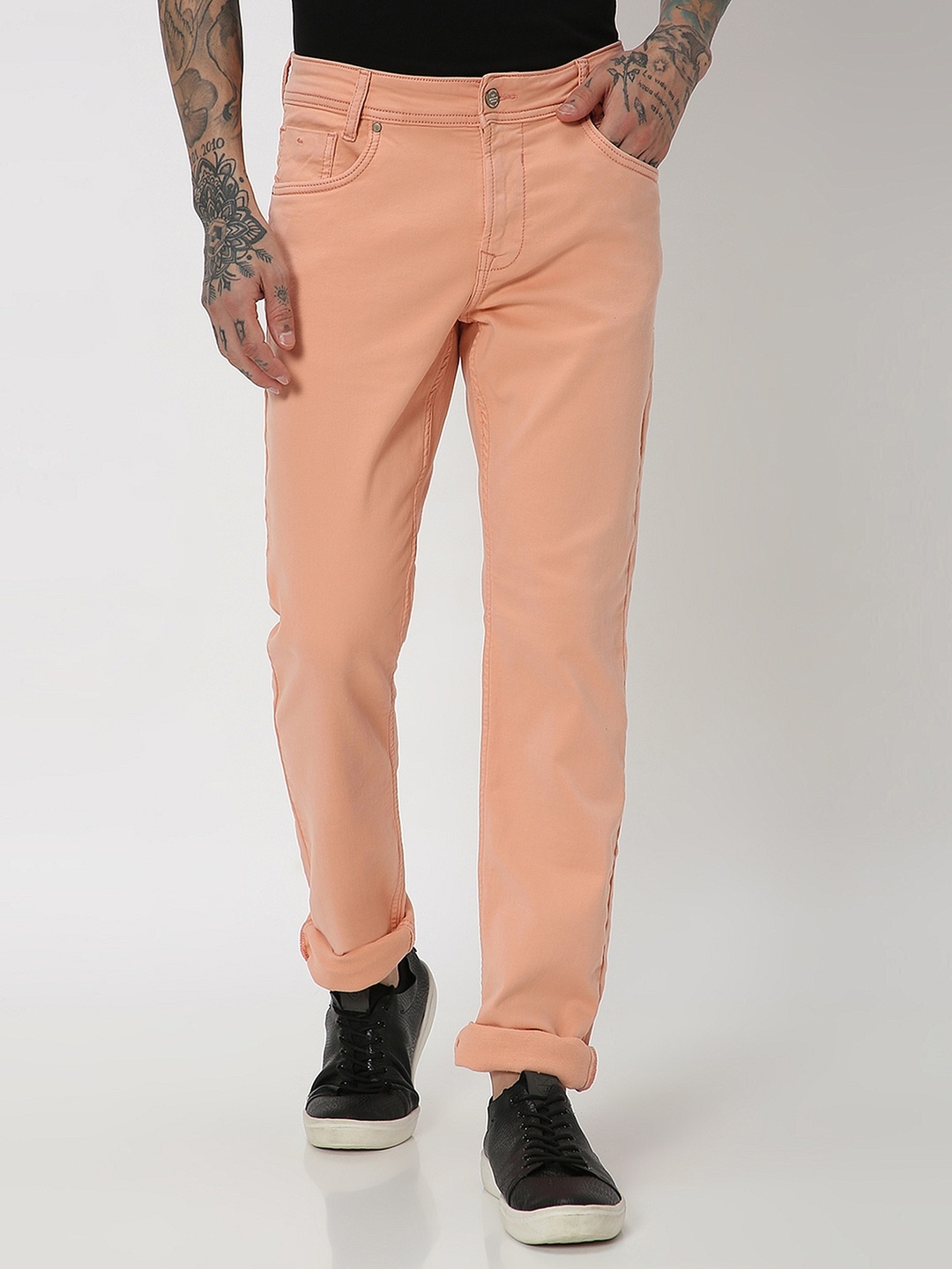 

Mufti Men Cotton Slim Fit Chinos Trousers, Pink