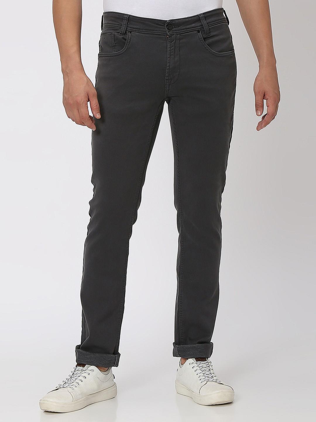 

Mufti Slim Fit Mid Rise Trousers, Grey