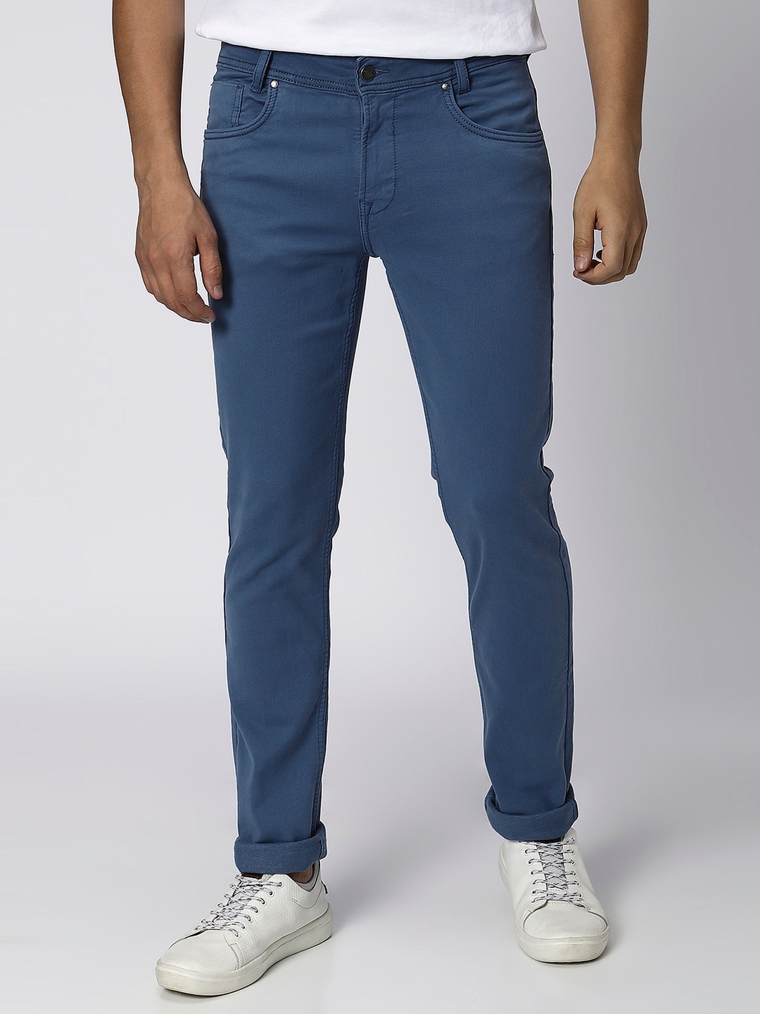 

Mufti Men Cotton Slim Fit Chinos Trousers, Blue