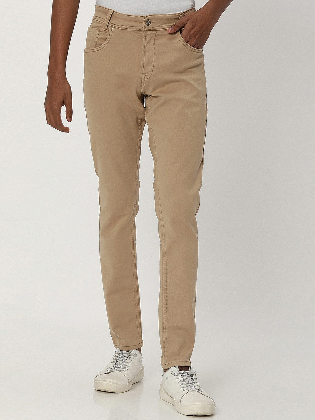 

Mufti Men Skinny Fit Mid Rise Trousers, Beige