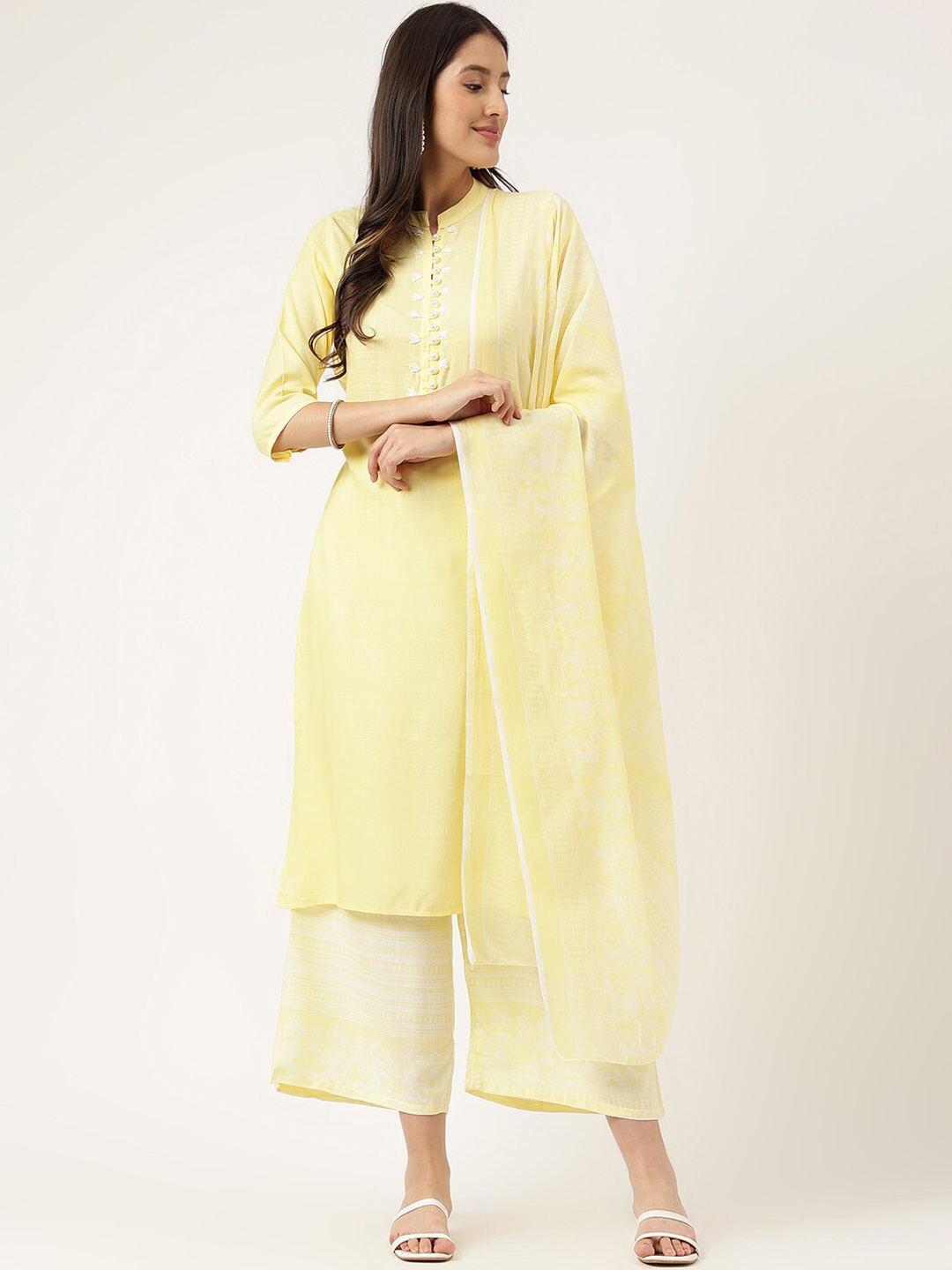 

KALINI Regular Straight Kurta & Palazzos With Dupatta, Yellow