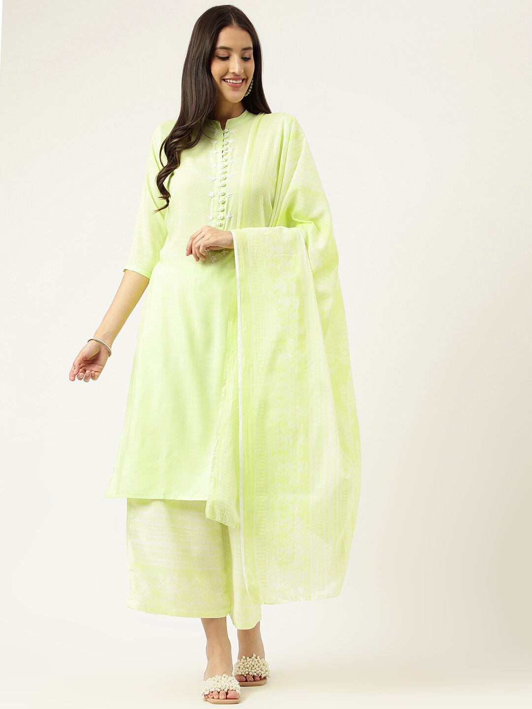 

KALINI Regular Kurta With Palazzos & Dupatta, Green
