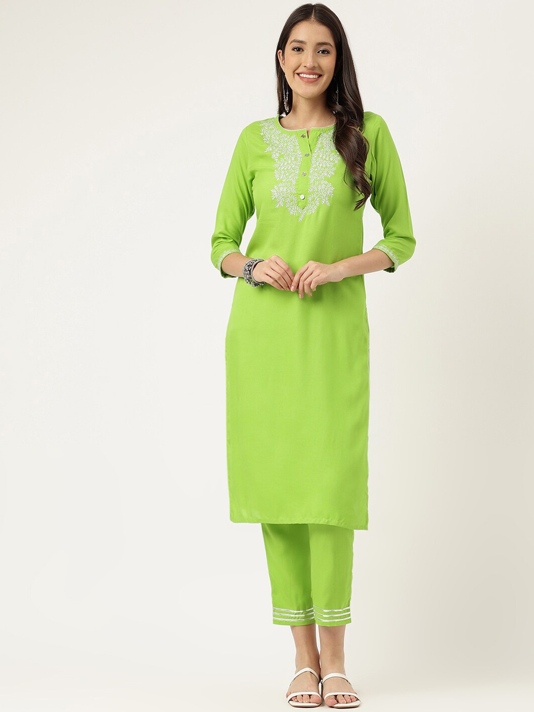 

KALINI Embroidered Regular Kurta with Trousers, Green