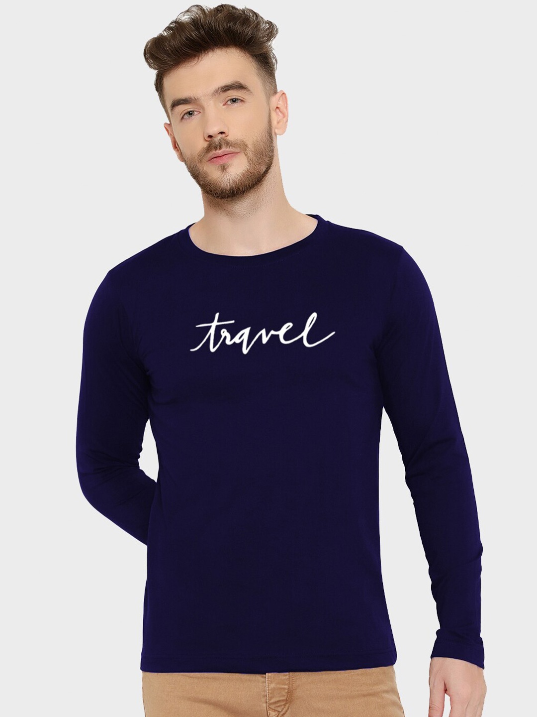 

T-SHIRT TRUCK Typography Printed Cotton T-shirt, Navy blue