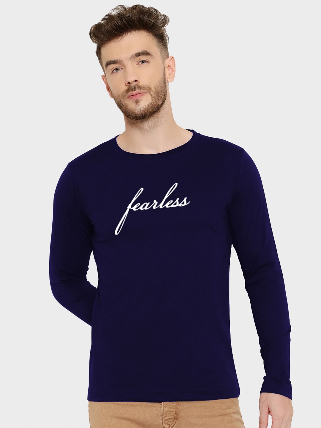 T-SHIRT TRUCK Typography Printed Cotton T-shirt, Navy blue