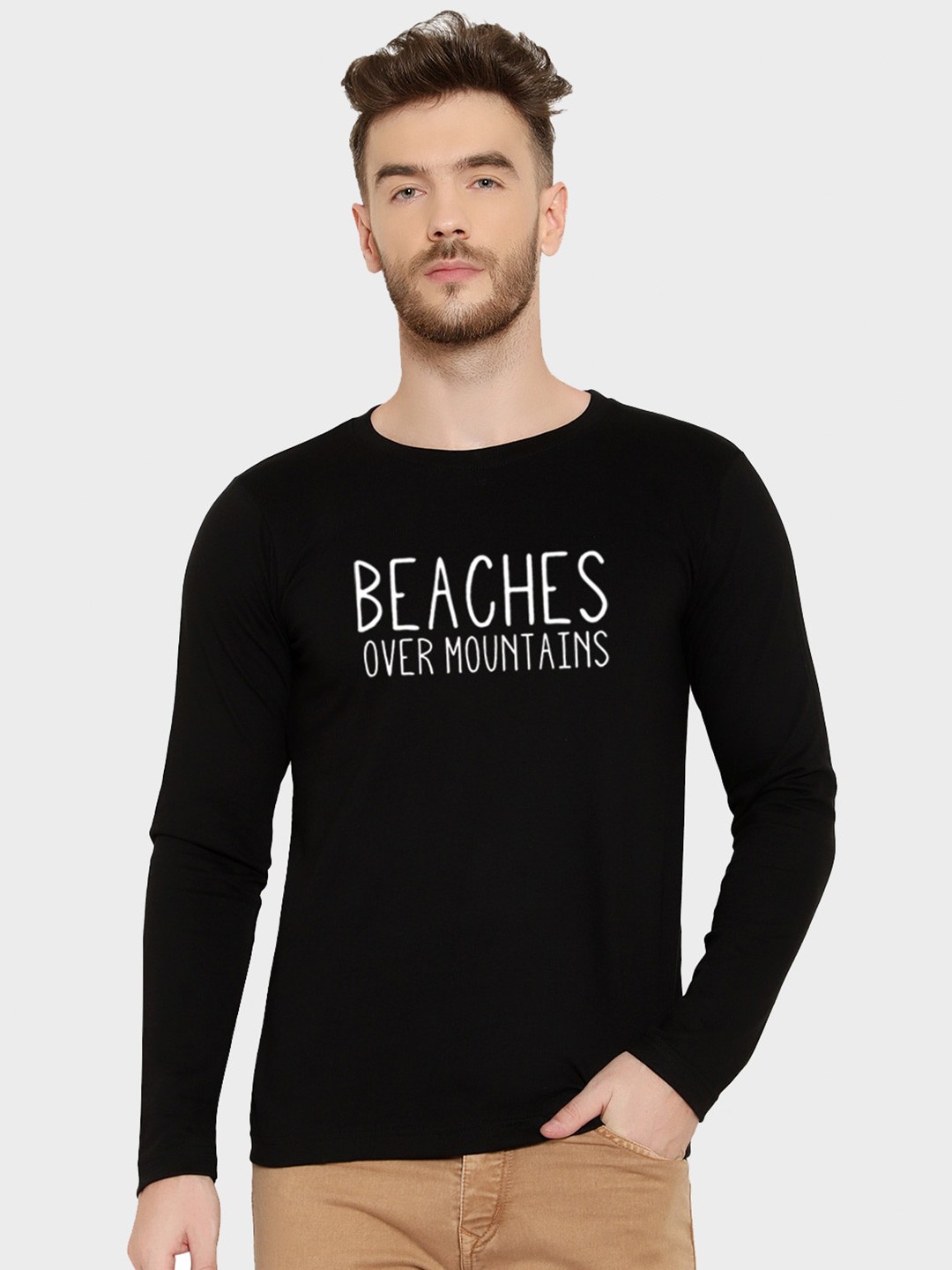 

T-SHIRT TRUCK Typography Printed Cotton T-shirt, Black