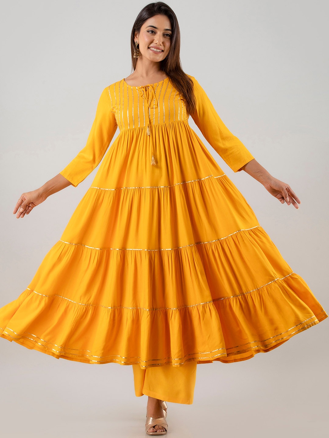 

ADEESHA Regular Gotta Patti Anarkali Kurta With Palazzos & Dupatta, Yellow