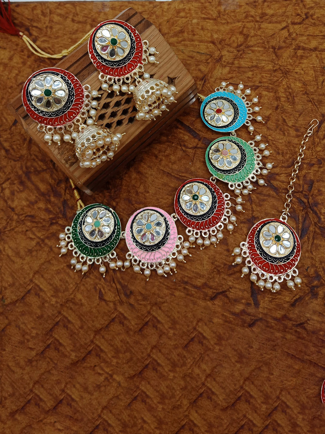 

AASHISH IMITATION Gold-Plated Kundan Studded Coin Jewellery Set, Silver