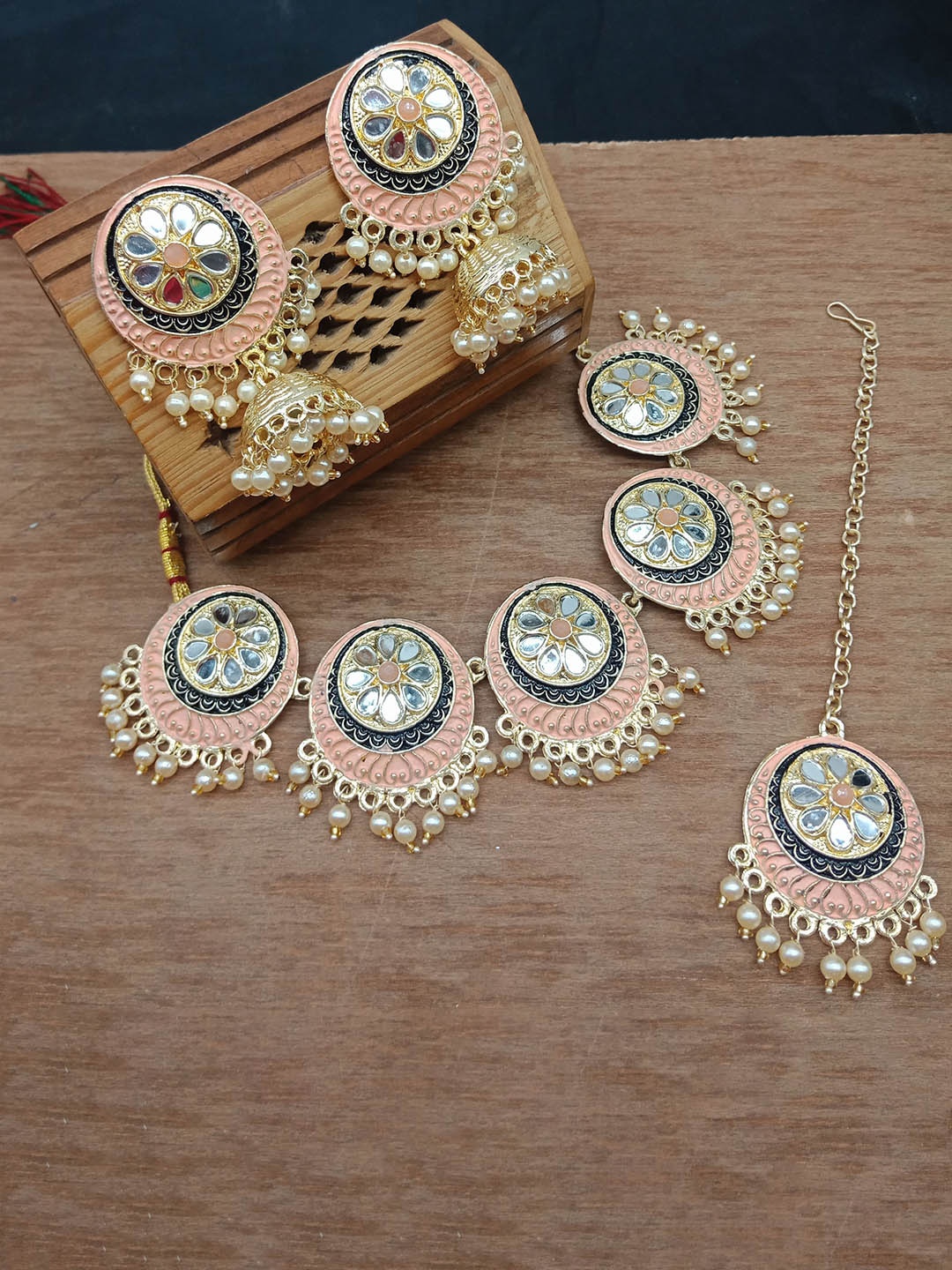 

AASHISH IMITATION Gold-Plated Mirror & Beads Detail Jewellery Set