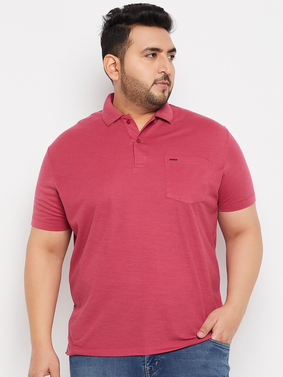 

Adobe Plus Size Polo Collar Short Sleeves T-shirt, Pink