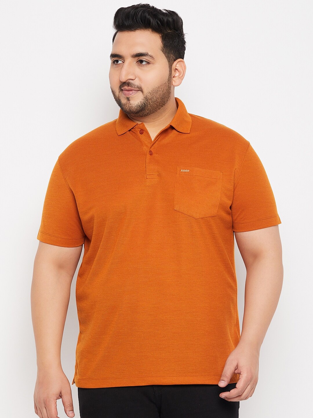 

Adobe Plus Size Polo Collar Short Sleeves T-shirt, Orange