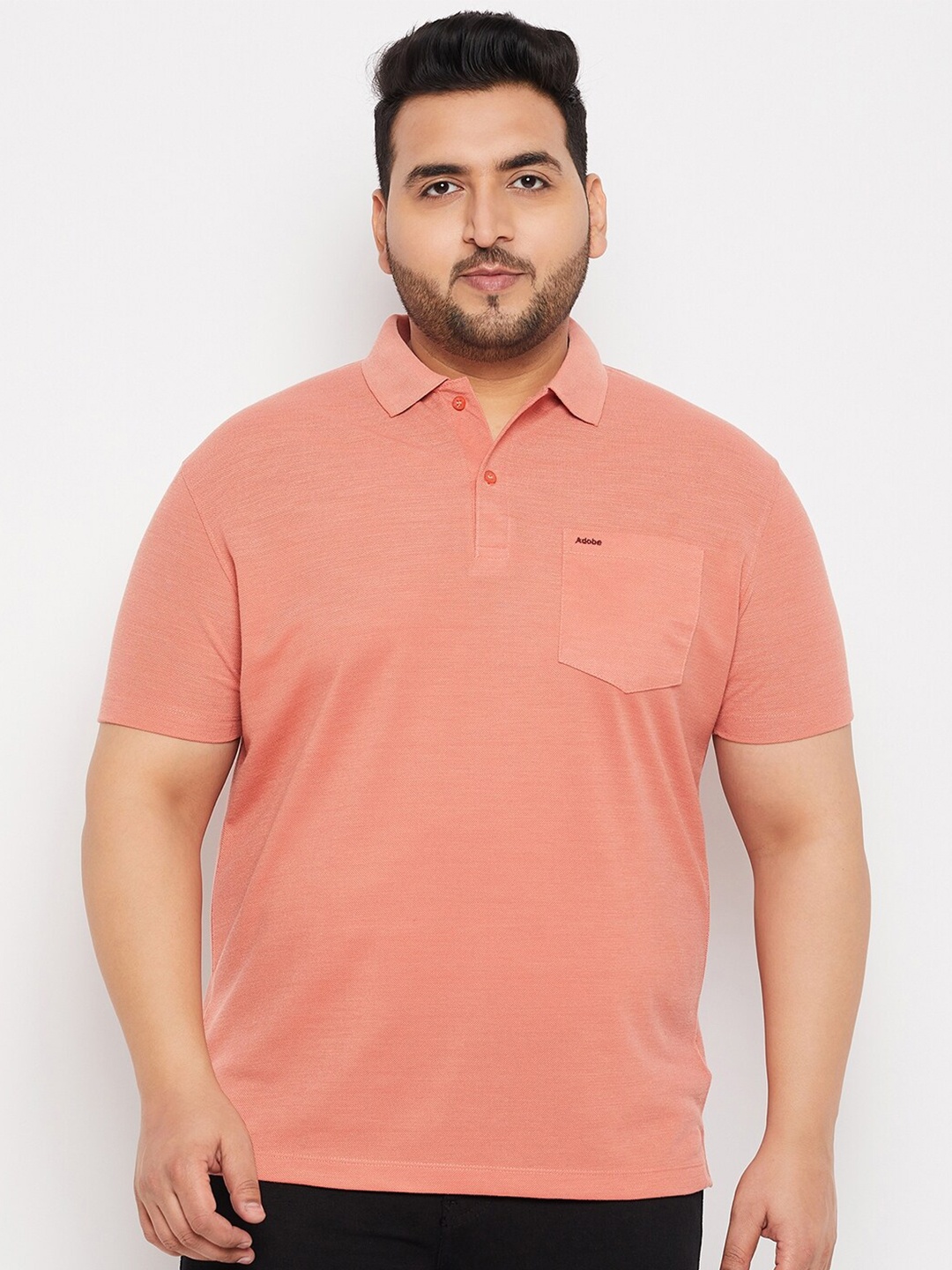 

Adobe Plus Size Polo Collar Short Sleeves T-shirt, Peach