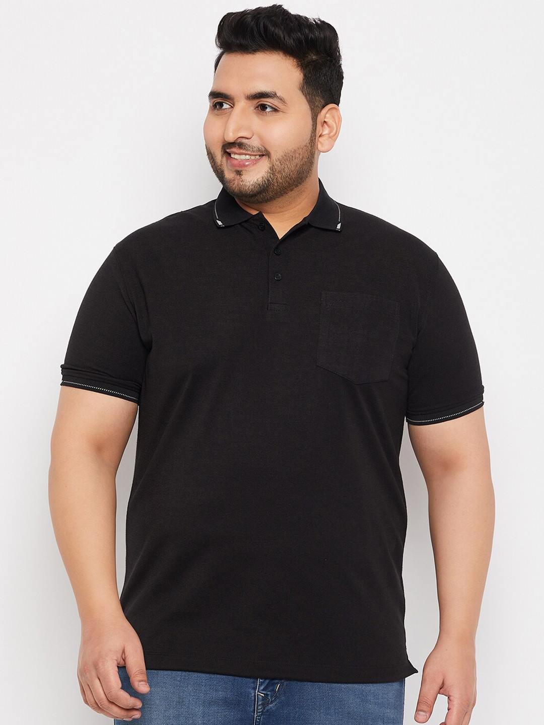

Adobe Plus Size Polo Collar Short Sleeves T-shirt, Black