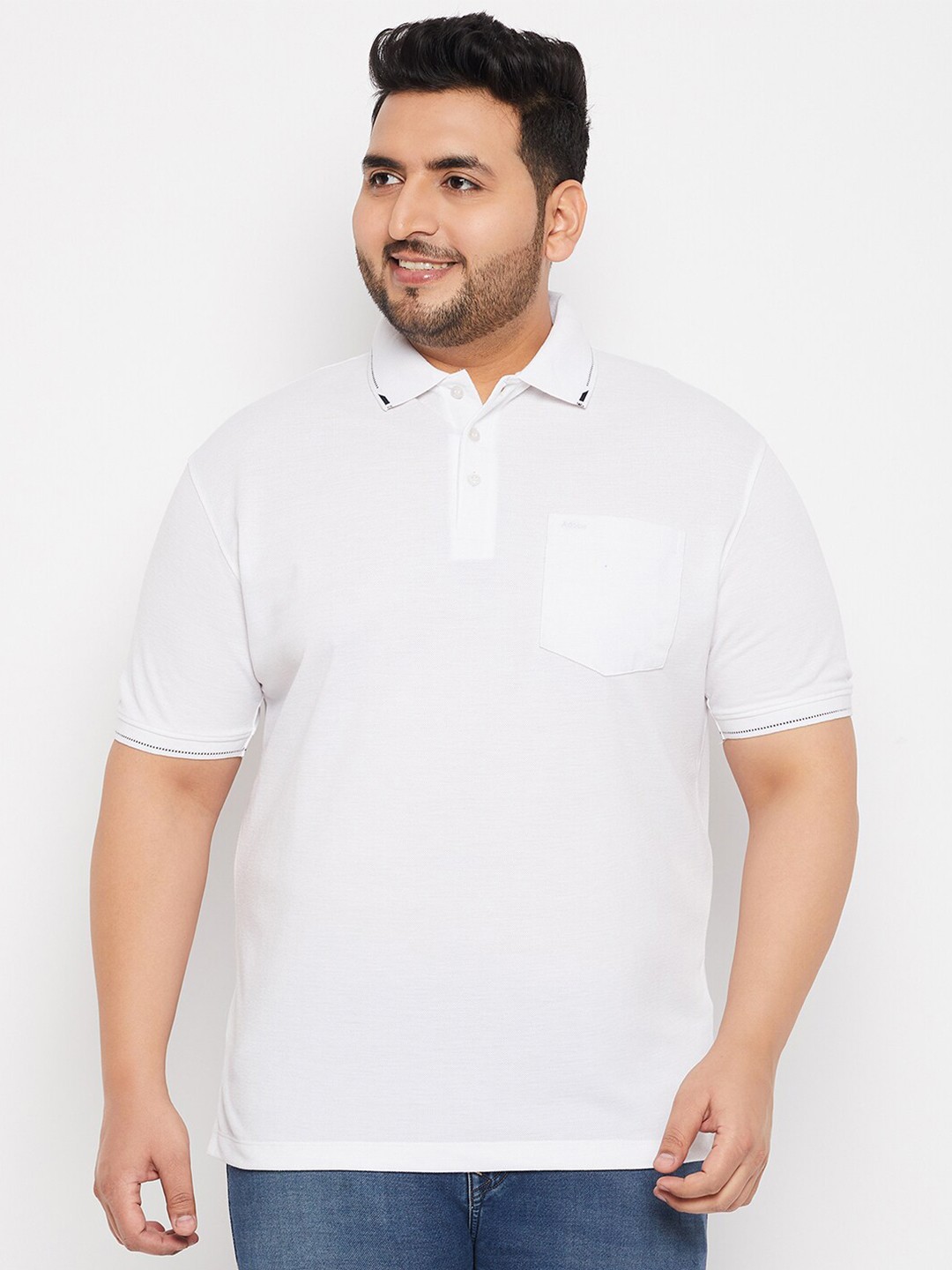 

Adobe Plus Size Polo Collar Short Sleeves T-shirt, White