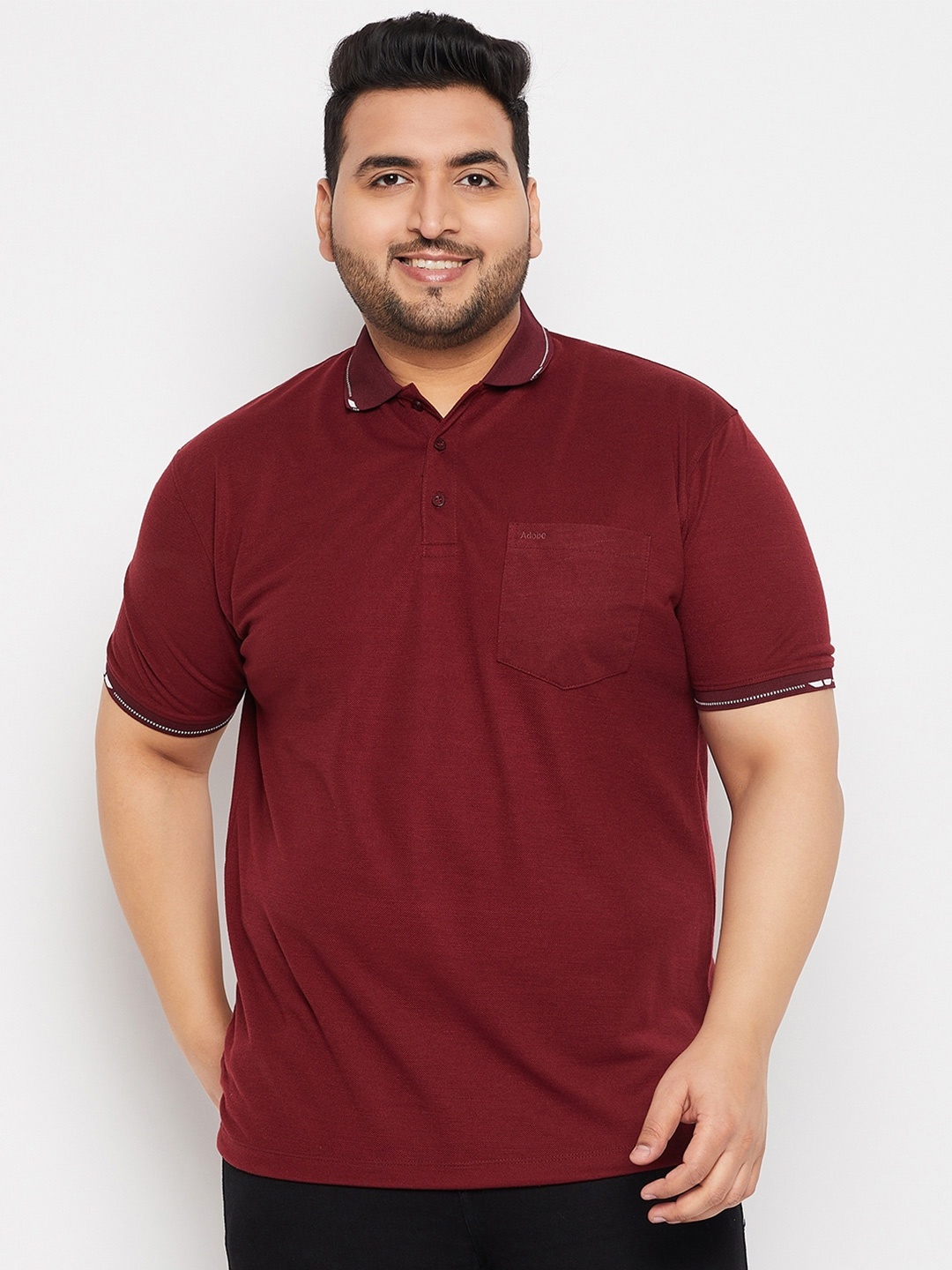 

Adobe Plus Size Polo Collar Short Sleeves T-shirt, Burgundy
