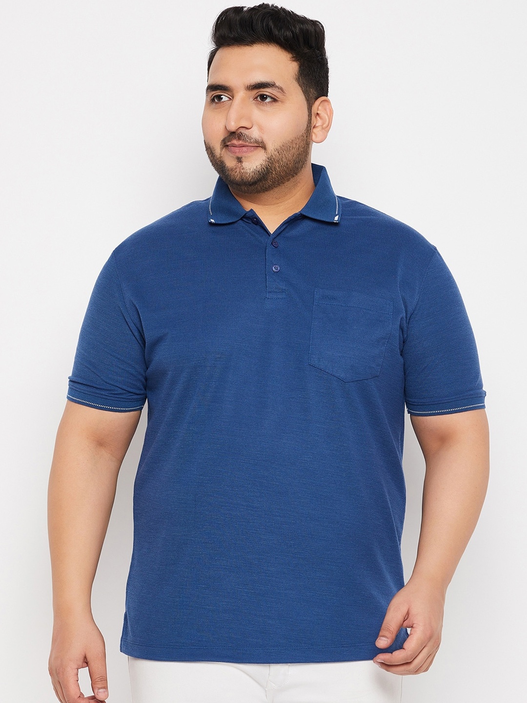 

Adobe Plus Size Polo Collar Short Sleeves T-shirt, Blue