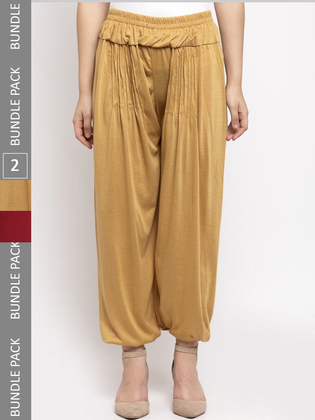 

GRACIT Women Pack Of 2 Mid-Rise Straight-Fit Harem Pants, Beige