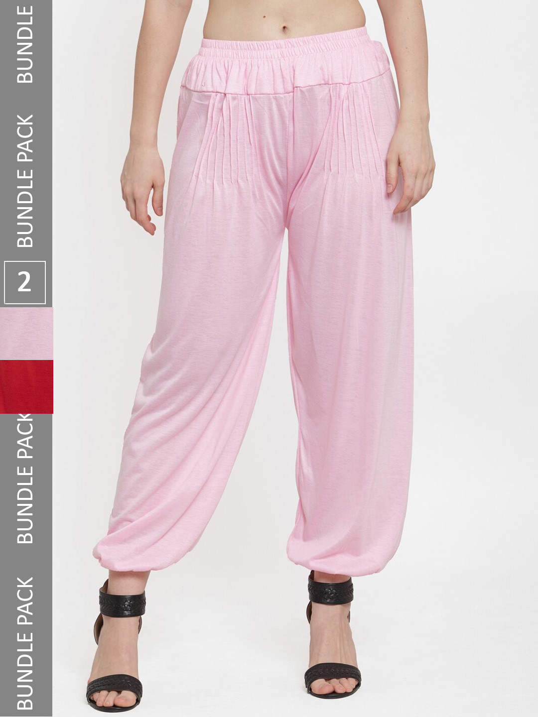 

GRACIT Women Pack Of 2 Mid-Rise Straight-Fit Harem Pants, Red