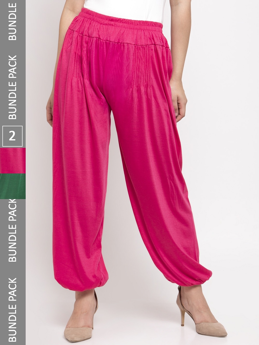 

GRACIT Women Pack Of 2 Straight-Fit Harem Pants, Pink