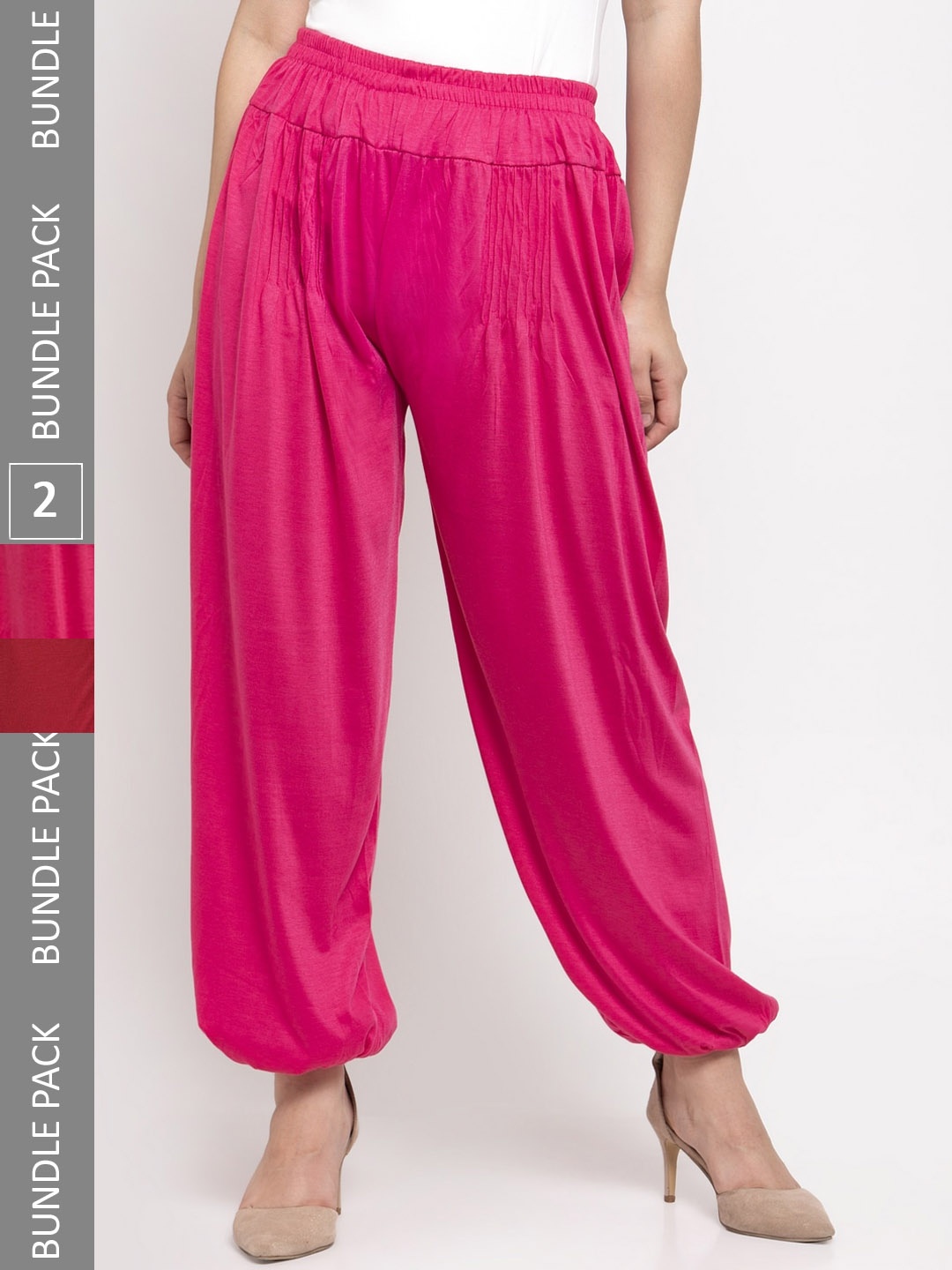 

GRACIT Women Pack Of 2 Straight-Fit Harem Pants, Pink