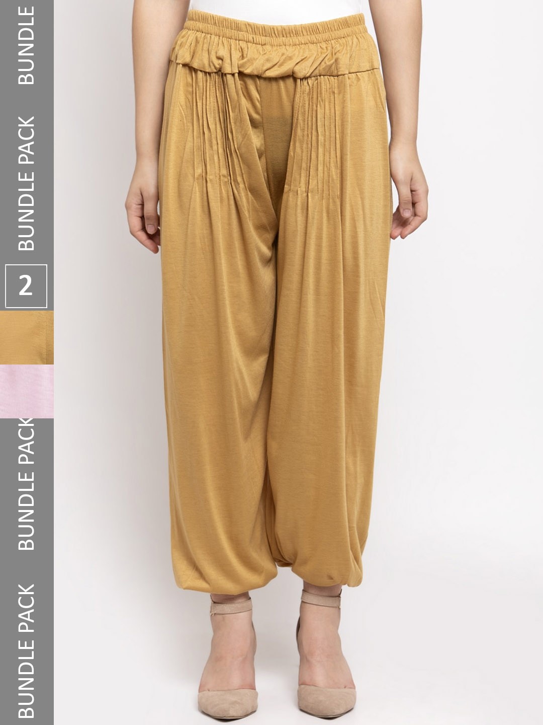 

GRACIT Pack Of 2 Loose-Fit Mid-Rise Harem Pants, Beige