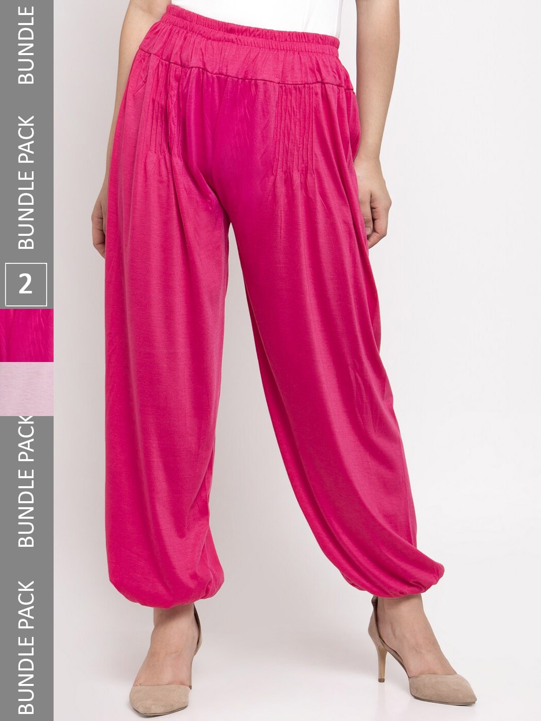 

GRACIT Women Pack Of 2 Straight-Fit Harem Pants, Pink