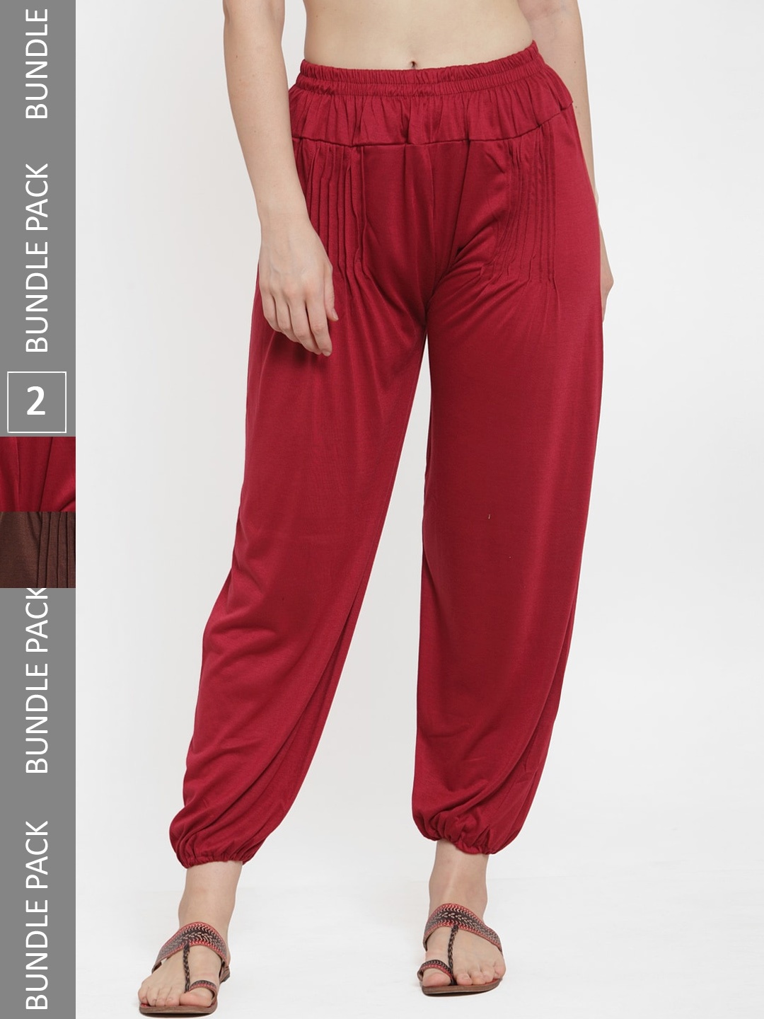 

GRACIT Women Pack Of 2 Mid-Rise Straight-Fit Harem Pants, Maroon