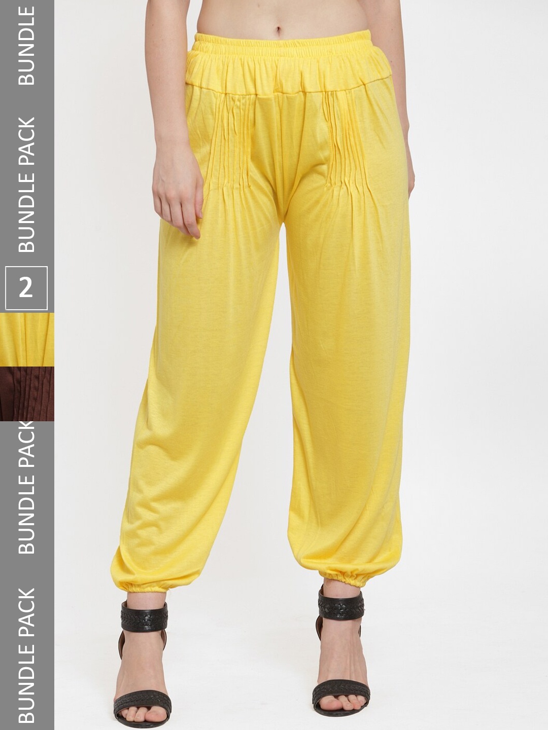 

GRACIT Women Pack Of 2 Mid-Rise Straight-Fit Harem Pants, Yellow