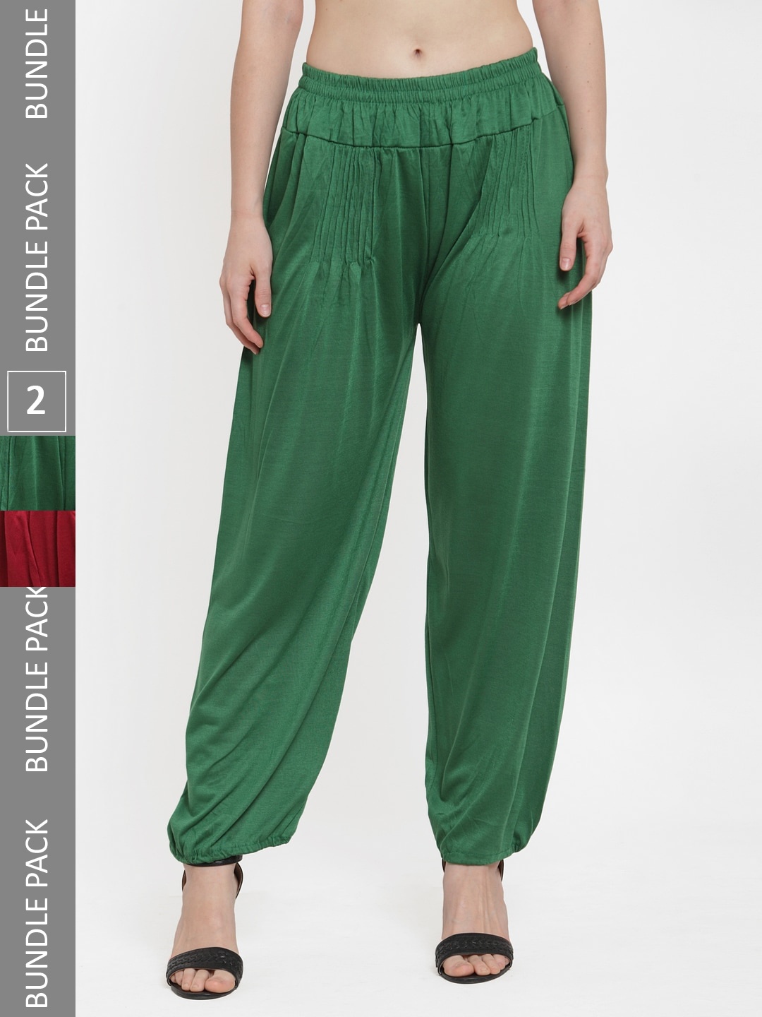 

GRACIT Women Pack Of 2 Straight-Fit Harem Pants, Green