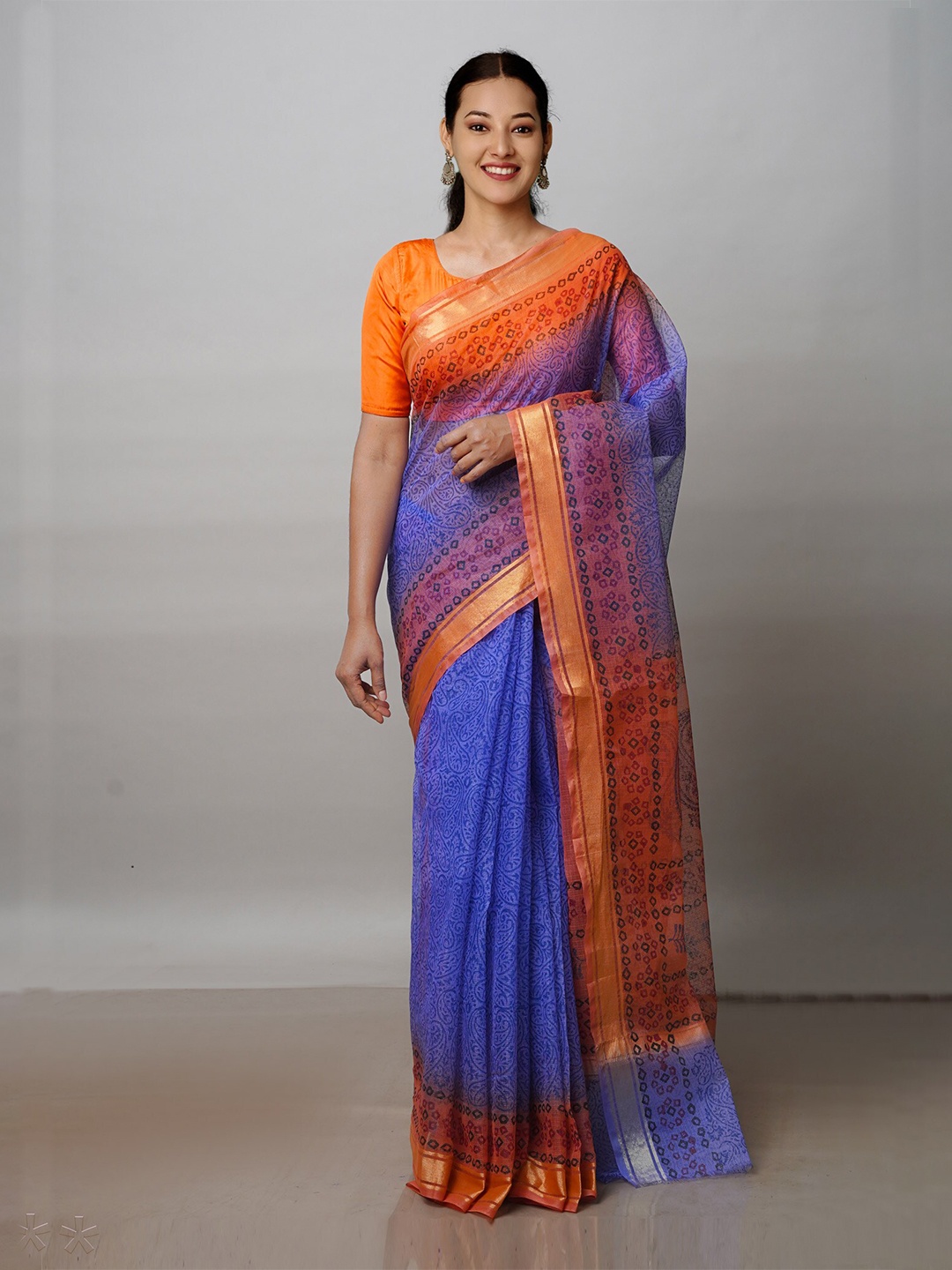 

Unnati Silks Ethnic Motifs Zari Pure Cotton Kota Saree, Blue