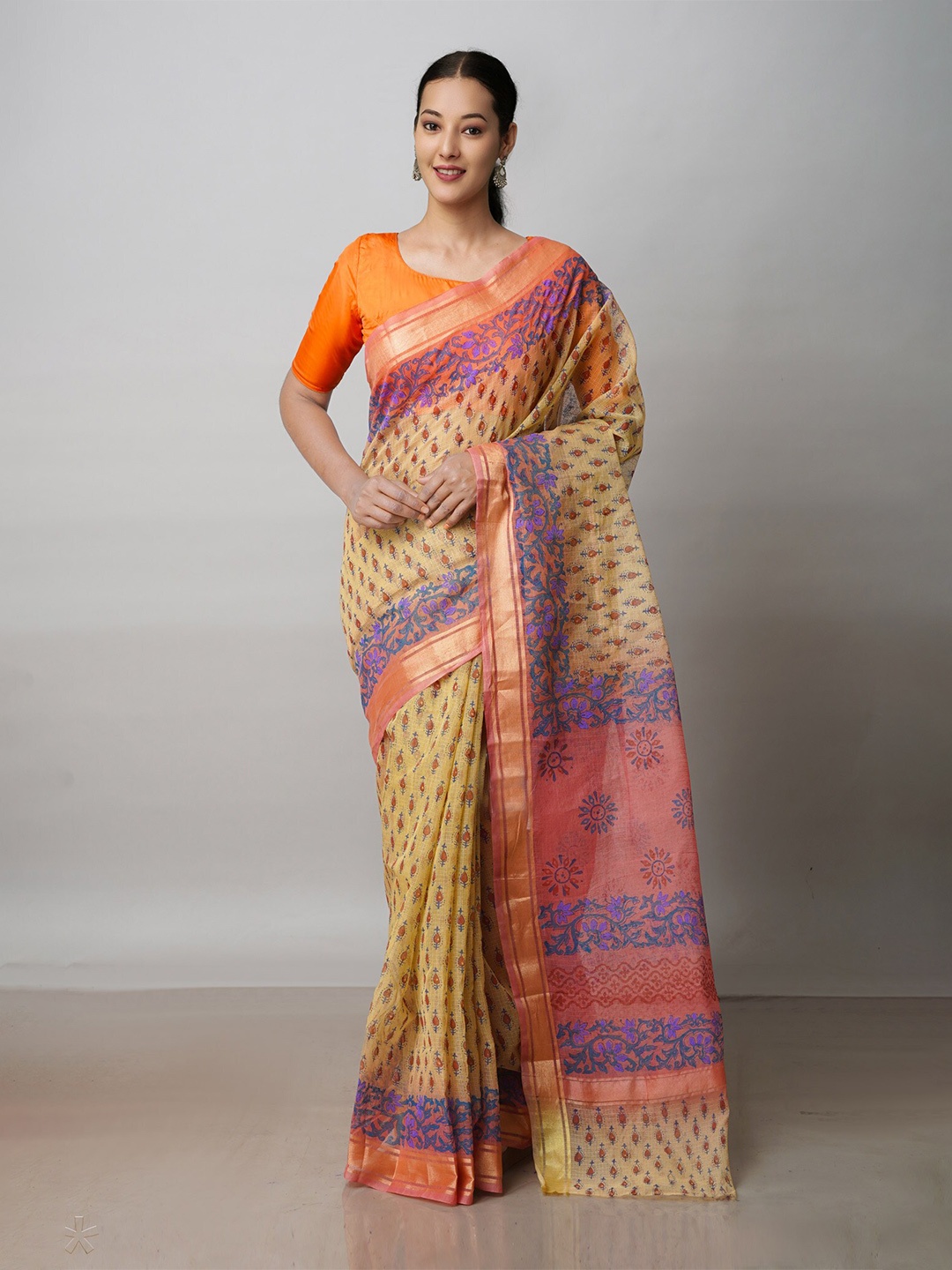 

Unnati Silks Ethnic Motifs Printed Zari Pure Cotton Kota Saree, Brown