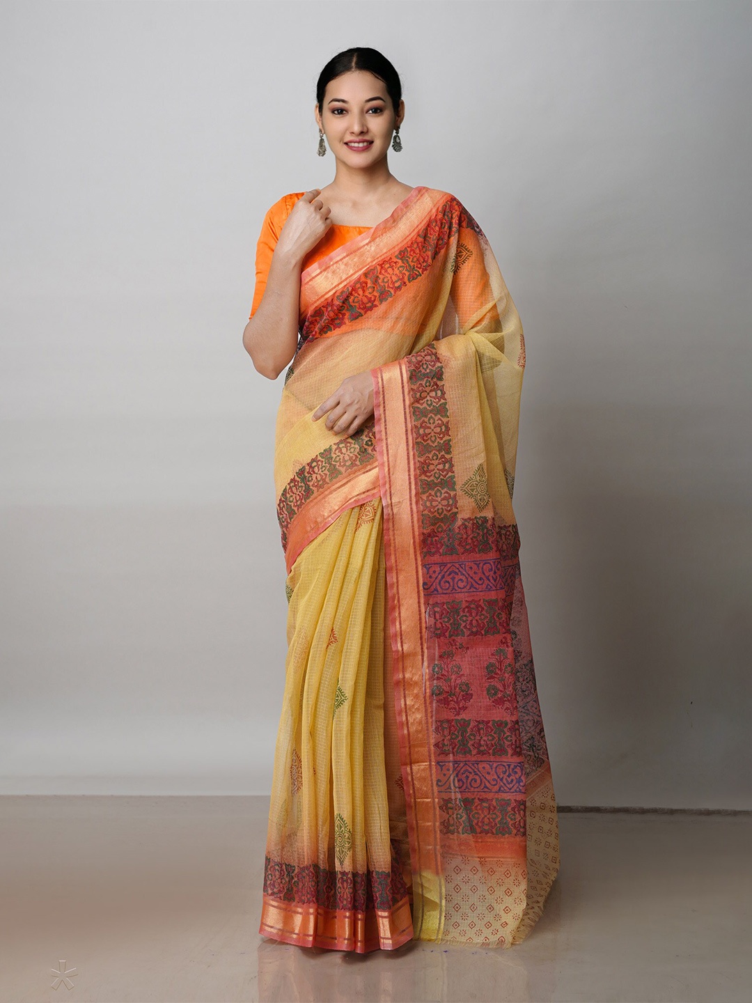 

Unnati Silks Ethnic Motifs Printed Zari Pure Cotton Kota Saree, Brown