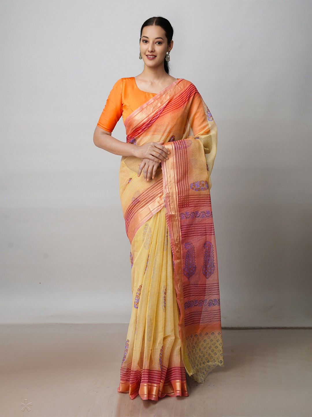 

Unnati Silks Ethnic Motifs Printed Zari Pure Cotton Kota Saree, Brown